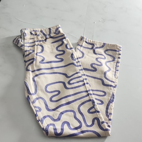 Sara Denim - Sara Blue and Cream Patterned Trousers